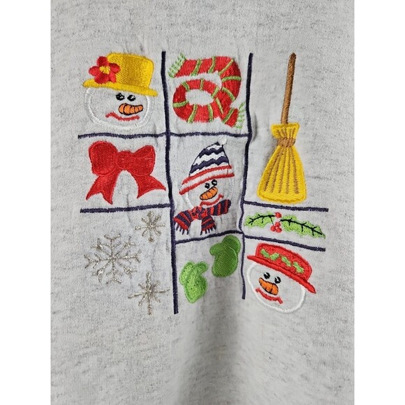 M&C Sportswear Adult Sweatshirt XL Snowman Scarf Mittens Snowflakes Broom - Picture 2 of 4